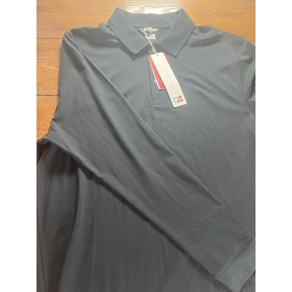 NEW Cutter & Buck Mens Long Sleeve Polo Shirt Black Size Large 100% Cotton NWT